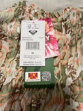 Roxy Sun Paradiso Floral Smocked Top - Green, Peach & Cream